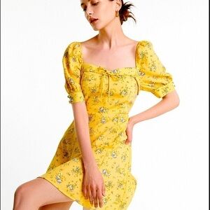 CITY TRIANGLES DITSY YELLOW GOLD FLORAL PRINT PUFF SLEEVE PRAIRIE MINIDRESS XL